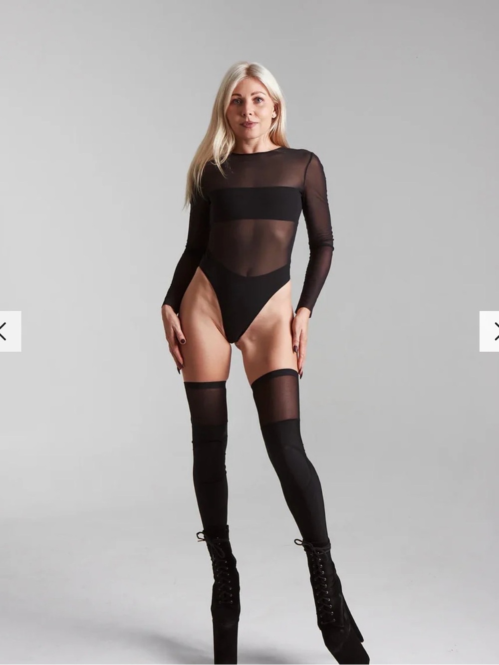 NWT Harna Sheer Long-Sleeve Black Matte Mesh Bodysuit - Picture 2 of 5